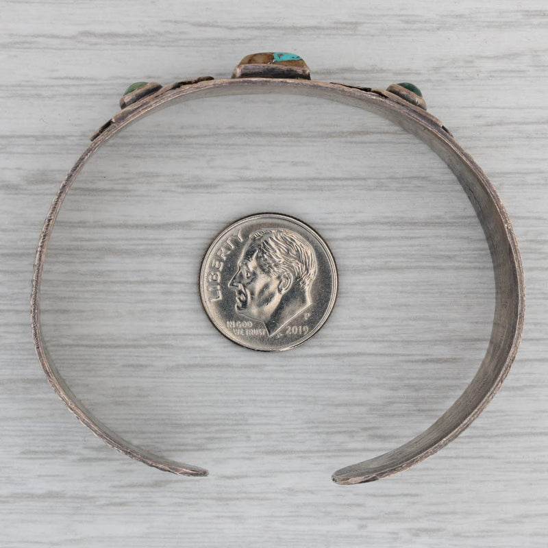 Dark Gray Vintage Native American Turquoise Bangle Bracelet Sterling Silver 7"