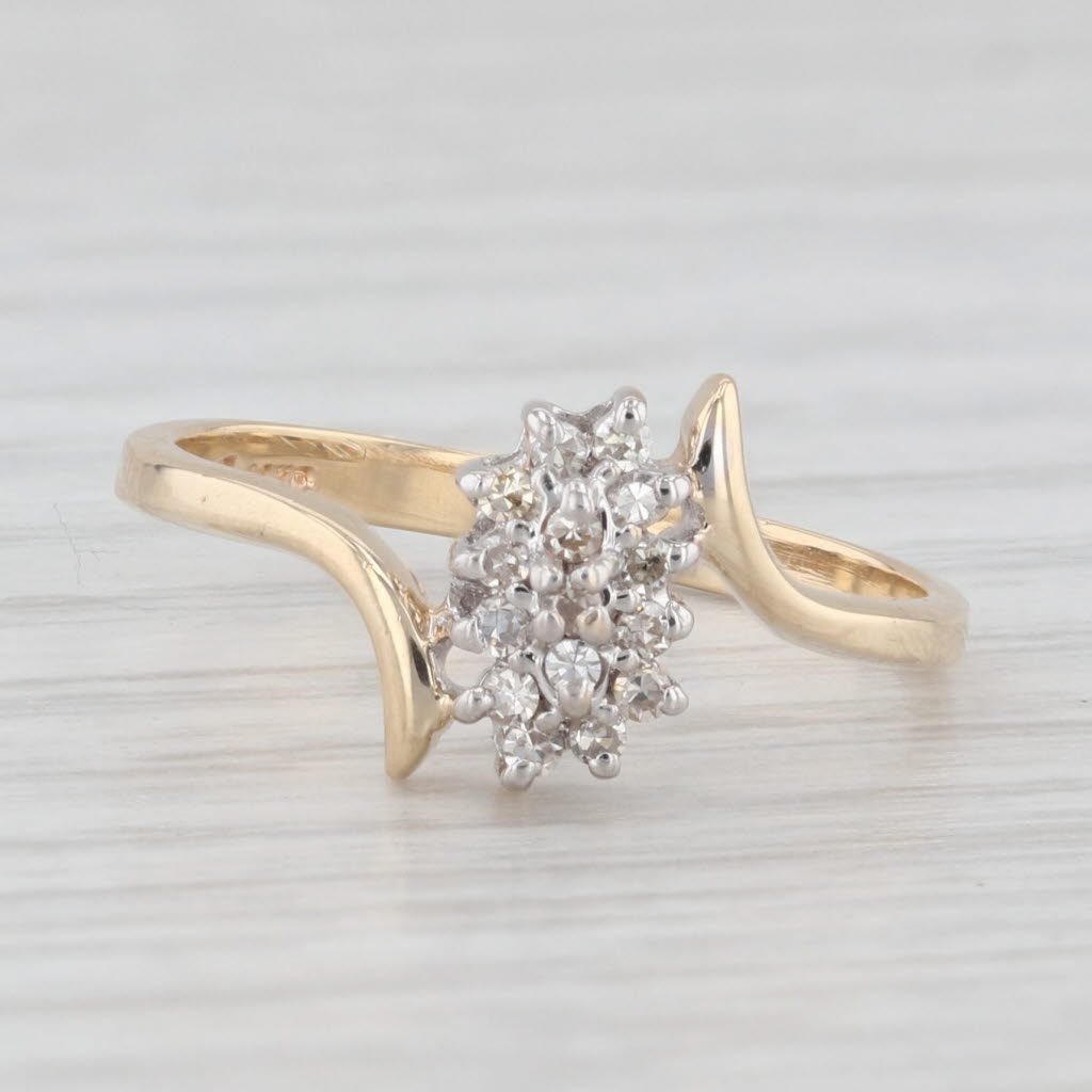 Light Gray Diamond Cluster Bypass Ring 10k Yellow Gold Size 4.5