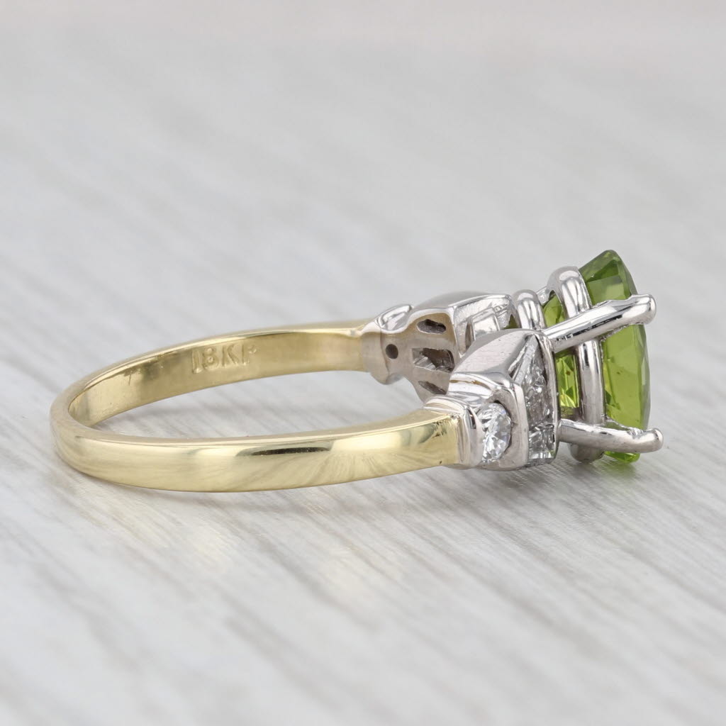 Light Gray 2.60ctw Oval Peridot Diamond Ring 18k White Yellow Gold Size 6.75