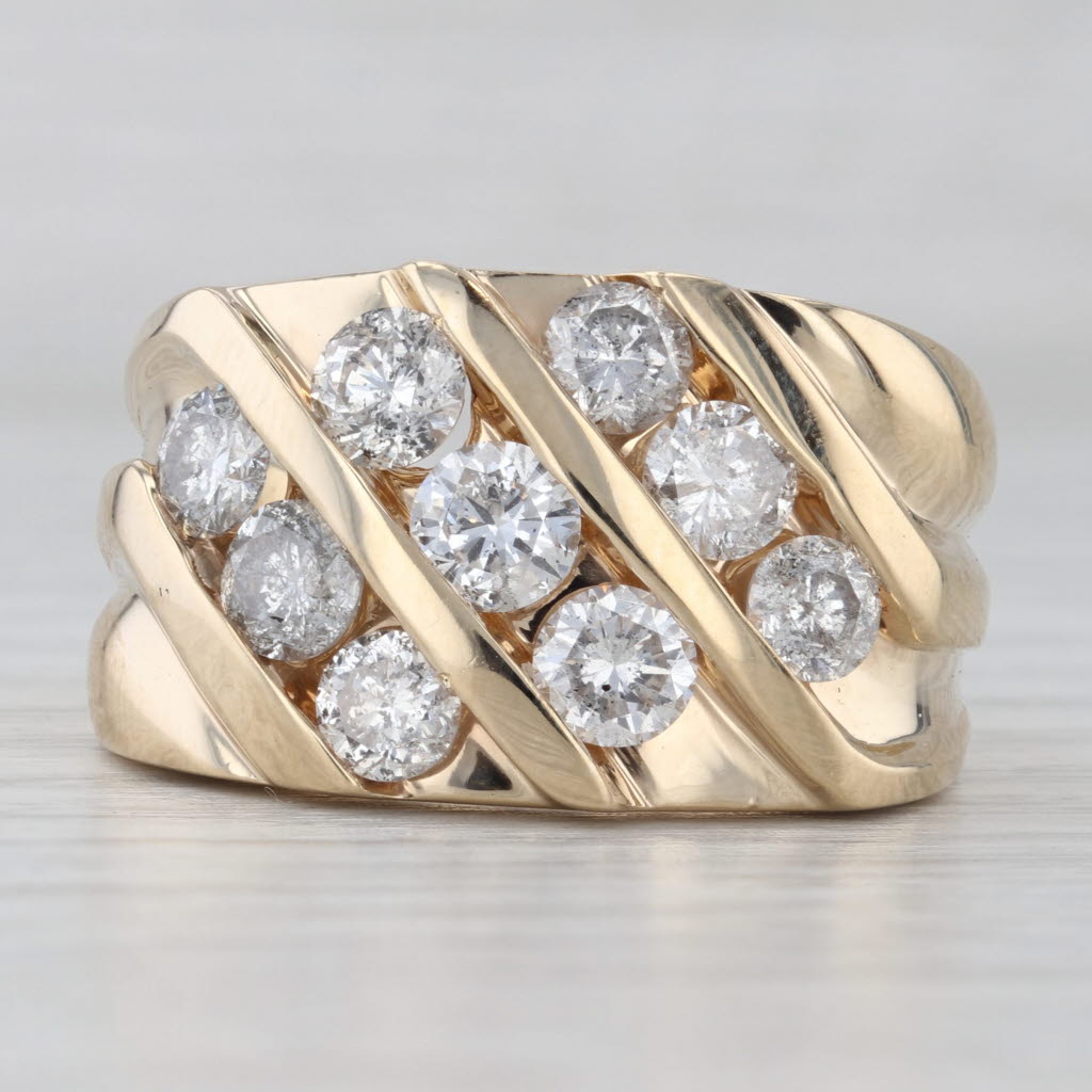 Light Gray Men's 2.70ctw Diamond Ring 14k Yellow Gold Size 11 3-Row 3-Stone Design