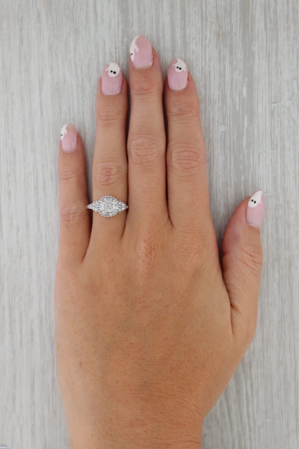 0.48ctw Diamond Cluster Halo Engagement Ring 10k White Gold Size 8