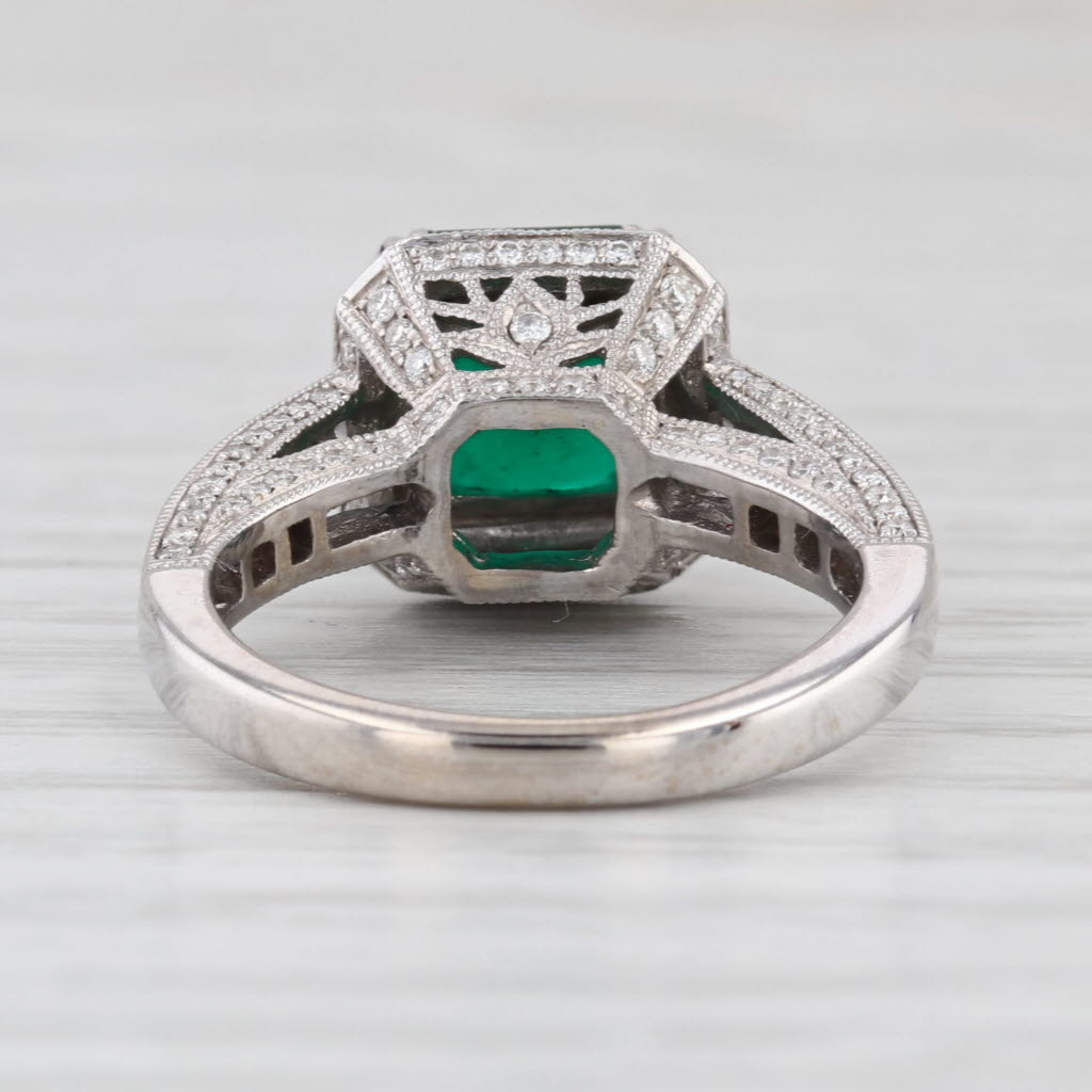 S Kashi 3.15ctw Emerald Diamond Halo Ring 14k White Gold Size 5.25 Engagement