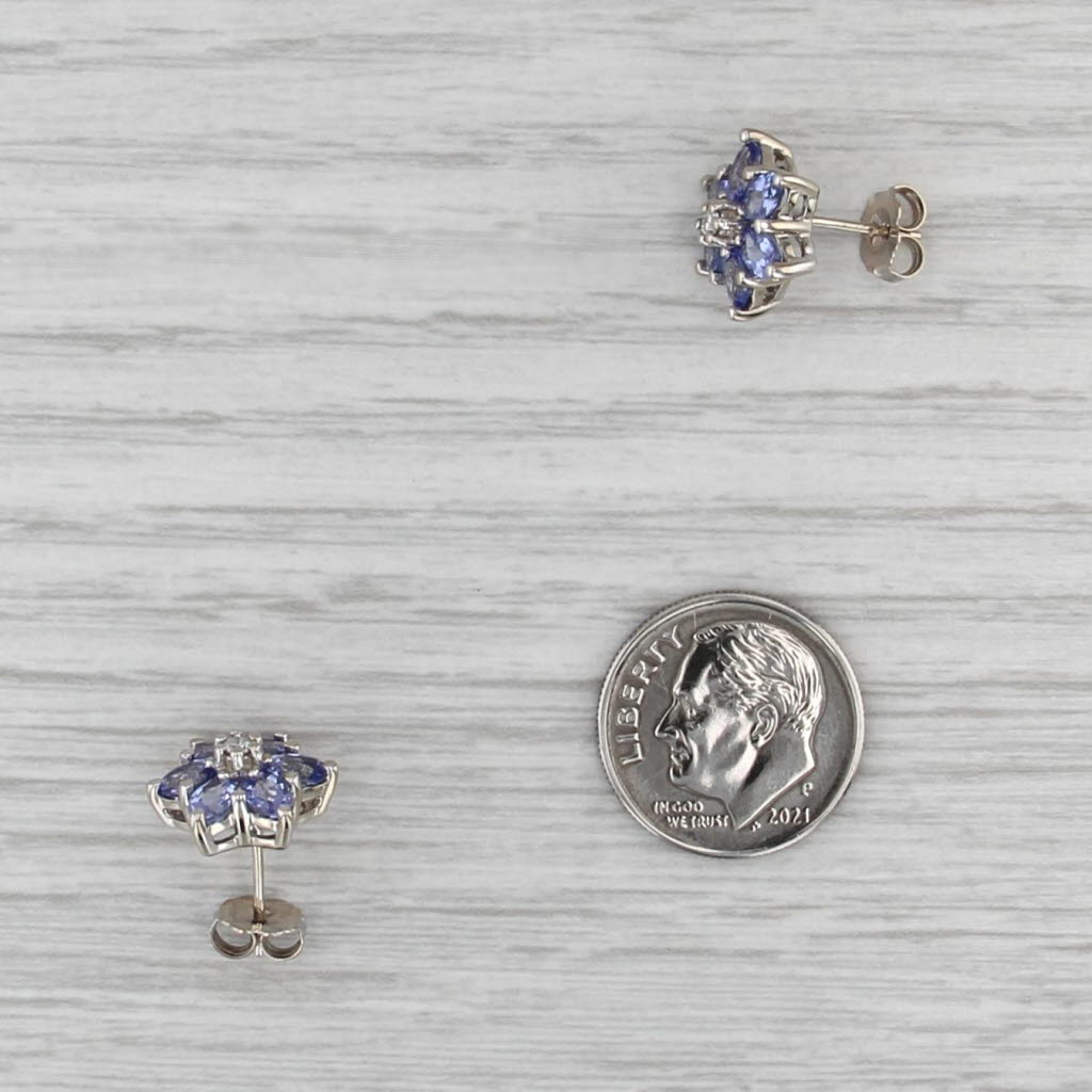 1.26ctw Tanzanite Diamond Flower Stud Earrings 14k White Gold Studs