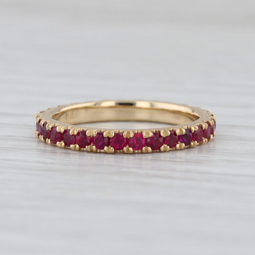 0.90ctw Natural Lab Grown Ruby Sapphire Eternity Ring 18k Gold Stackable Band