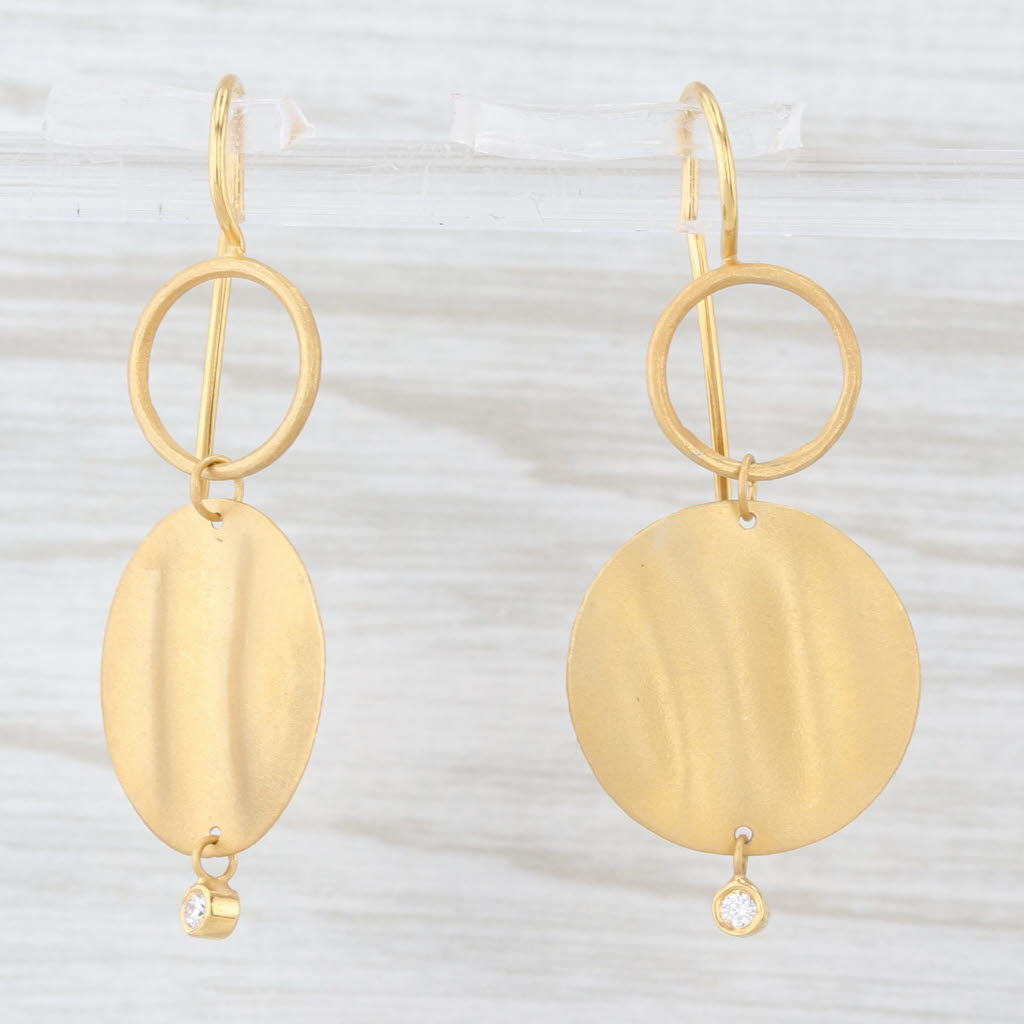 Light Gray New Diamond Coin Drop Earrings 14k Yellow Gold Hook Posts Marika Desert