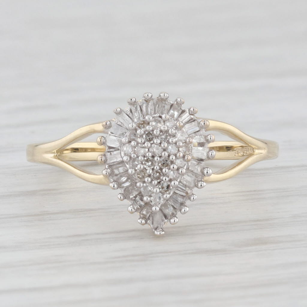 Light Gray Diamond Cluster Teardrop Halo Ring 10k Yellow Gold Size 6.75 Engagement