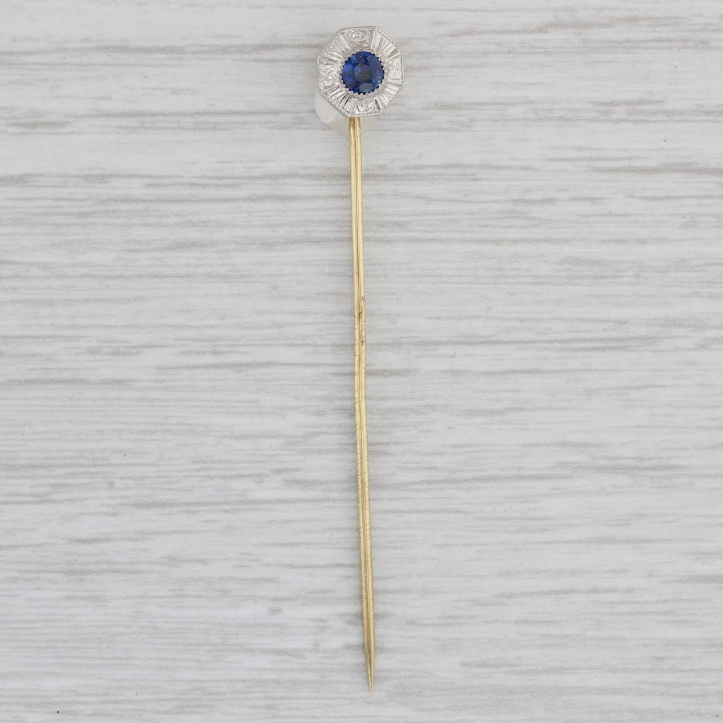 Gray Antique 0.35ct Lab Created Blue Sapphire Stickpin 14k Gold Platinum