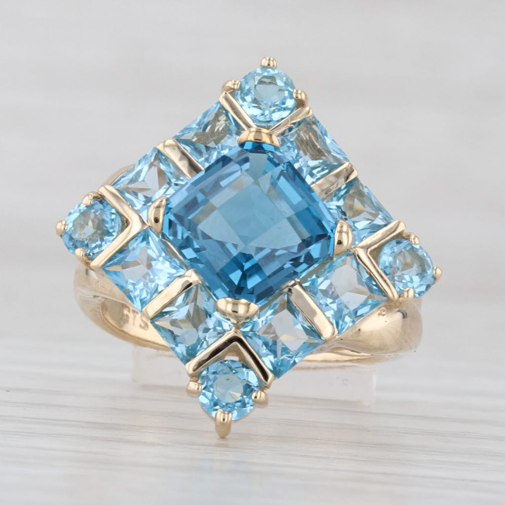 5.38ctw Blue topaz Halo Ring 10k Yellow Gold Size 6 Cocktail