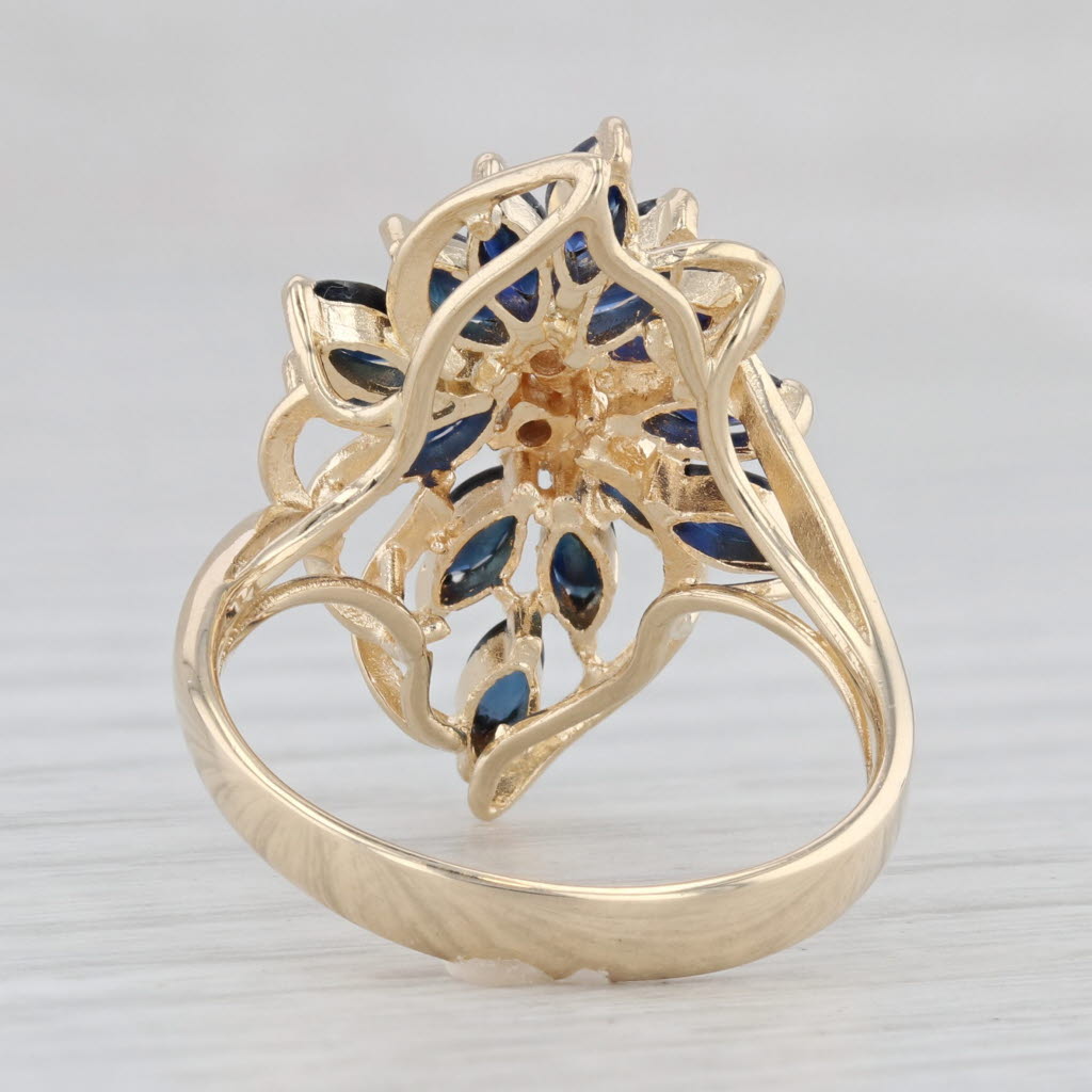 Light Gray 1.43ctw Sapphire Diamond Floral Cluster 14k Yellow Gold Ring Size 7.5