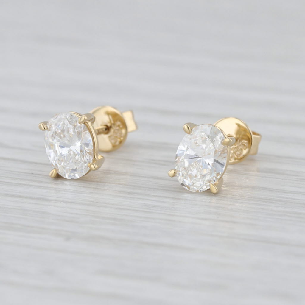 New 1.13ctw Lab Grown Diamond Stud Earrings 14k Yellow Gold Oval Solitaire Studs
