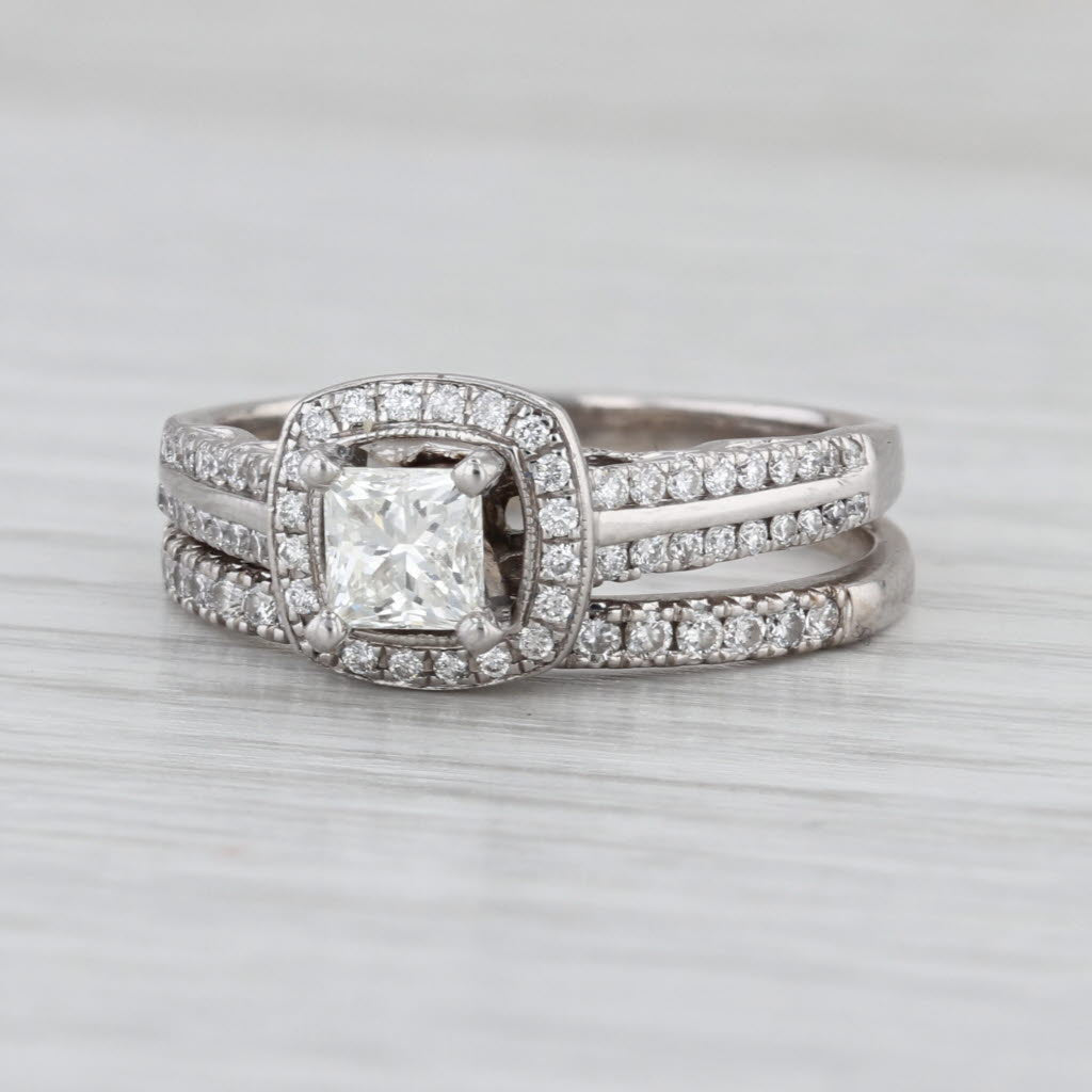 GIA 1.05ctw Diamond Halo Engagement Ring Wedding Band Bridal Set 14k White Gold