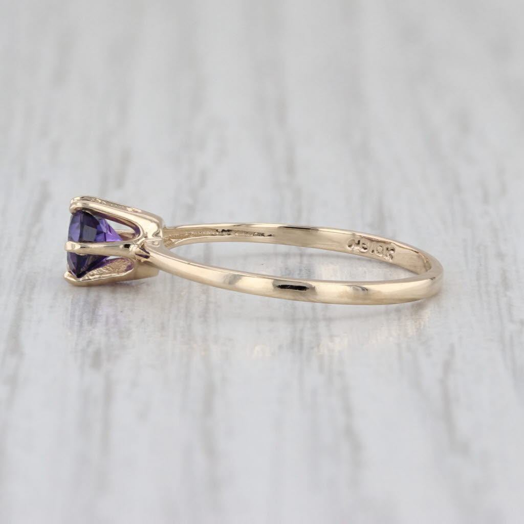 0.64ct Lab Created Purple Sapphire Ring 10k Yellow Gold Round Solitaire Sz 6.25
