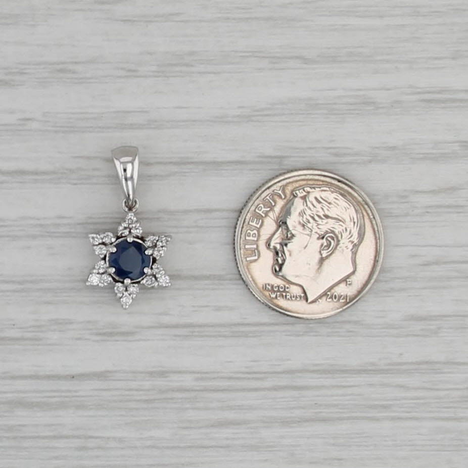 0.78ctw Blue Sapphire Diamond Halo Flower Pendant 14k White Gold