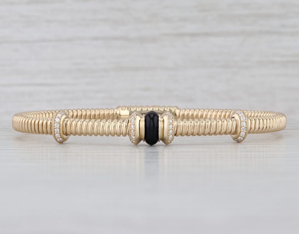 New Onyx 0.25ctw Diamond Flexible Bangle Bracelet 6.5" 14k Yellow Gold