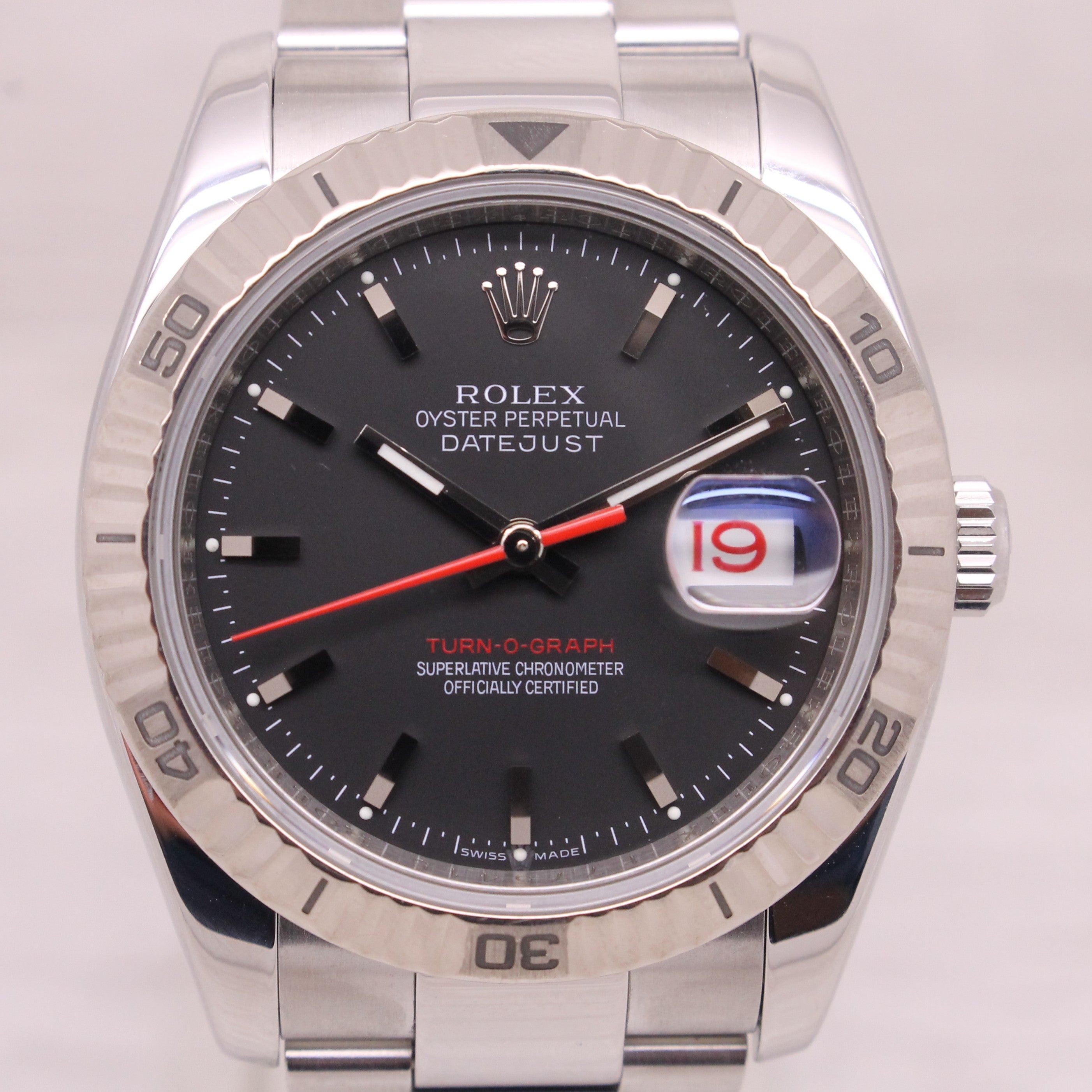 Rolex Datejust Turn O Graph 116264 Mens 36mm Steel & 18k Watch Black Box Papers