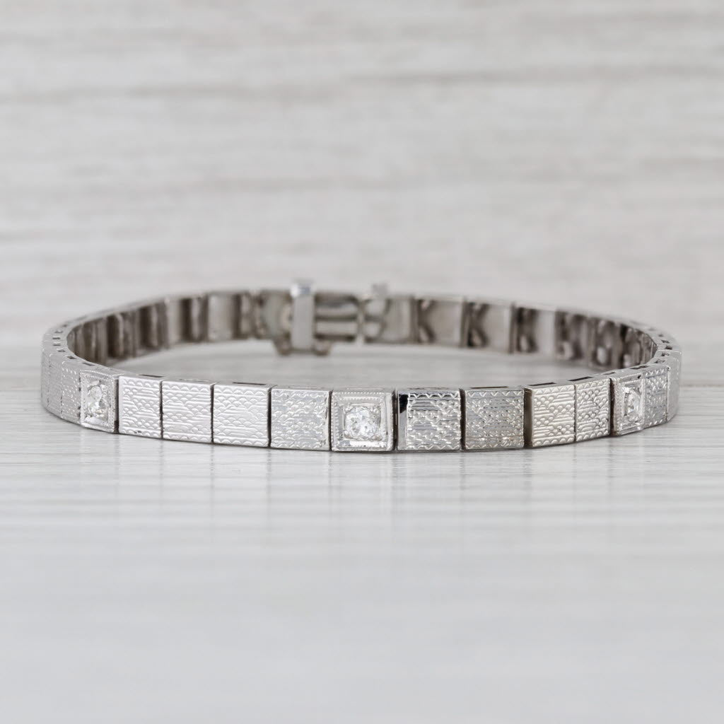 0.15ctw Diamond Square Link Bracelet 18k White Gold 6.75" 4.5mm