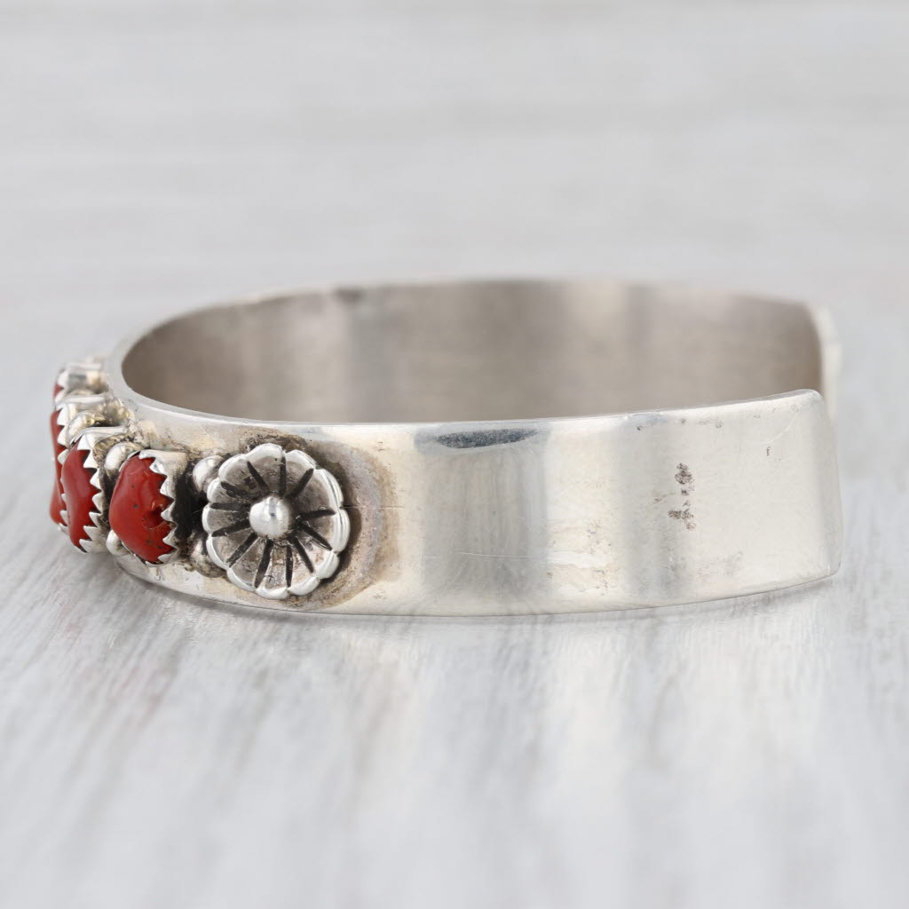 Vintage Native American Coral Cuff Bracelet Sterling Silver 6"