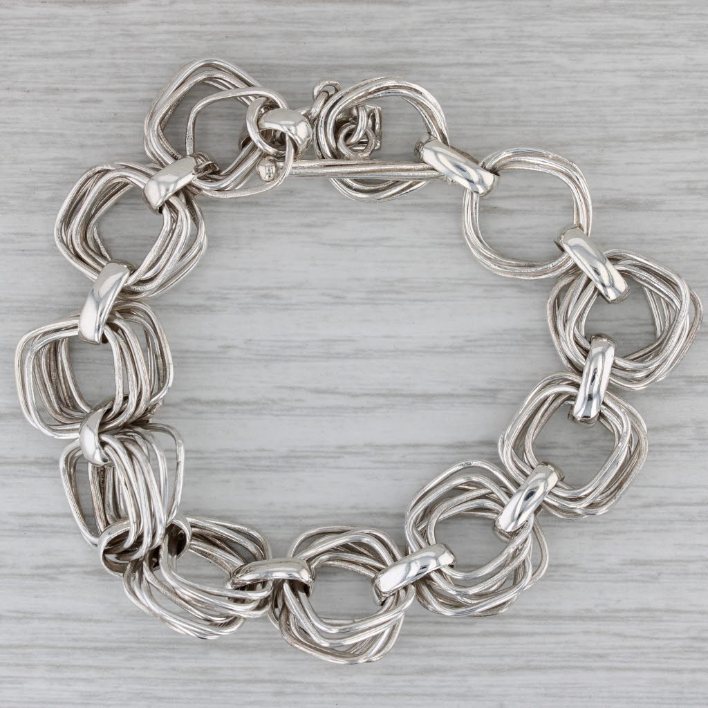 Gray Silpada Cable Chain Bracelet Sterling Silver Statement 6.75" Toggle Clasp B1958