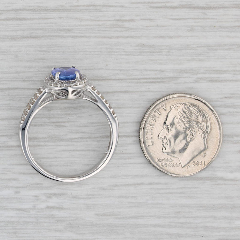 Oval Tanzanite Diamond Halo Ring 14k White Gold Size 7.25 Engagement