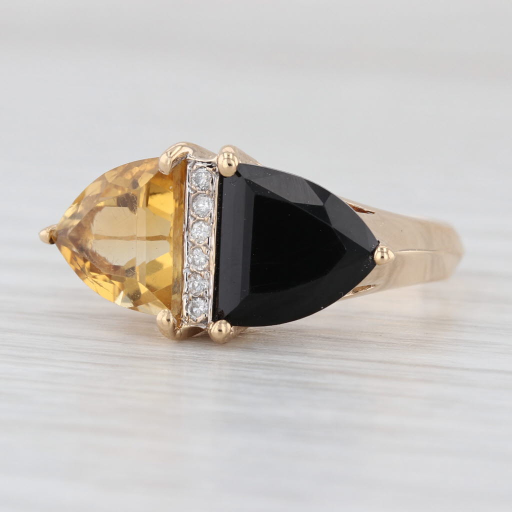 Black Onyx Yellow Citrine Diamond Ring 14k Yellow Gold Size 8-8.25