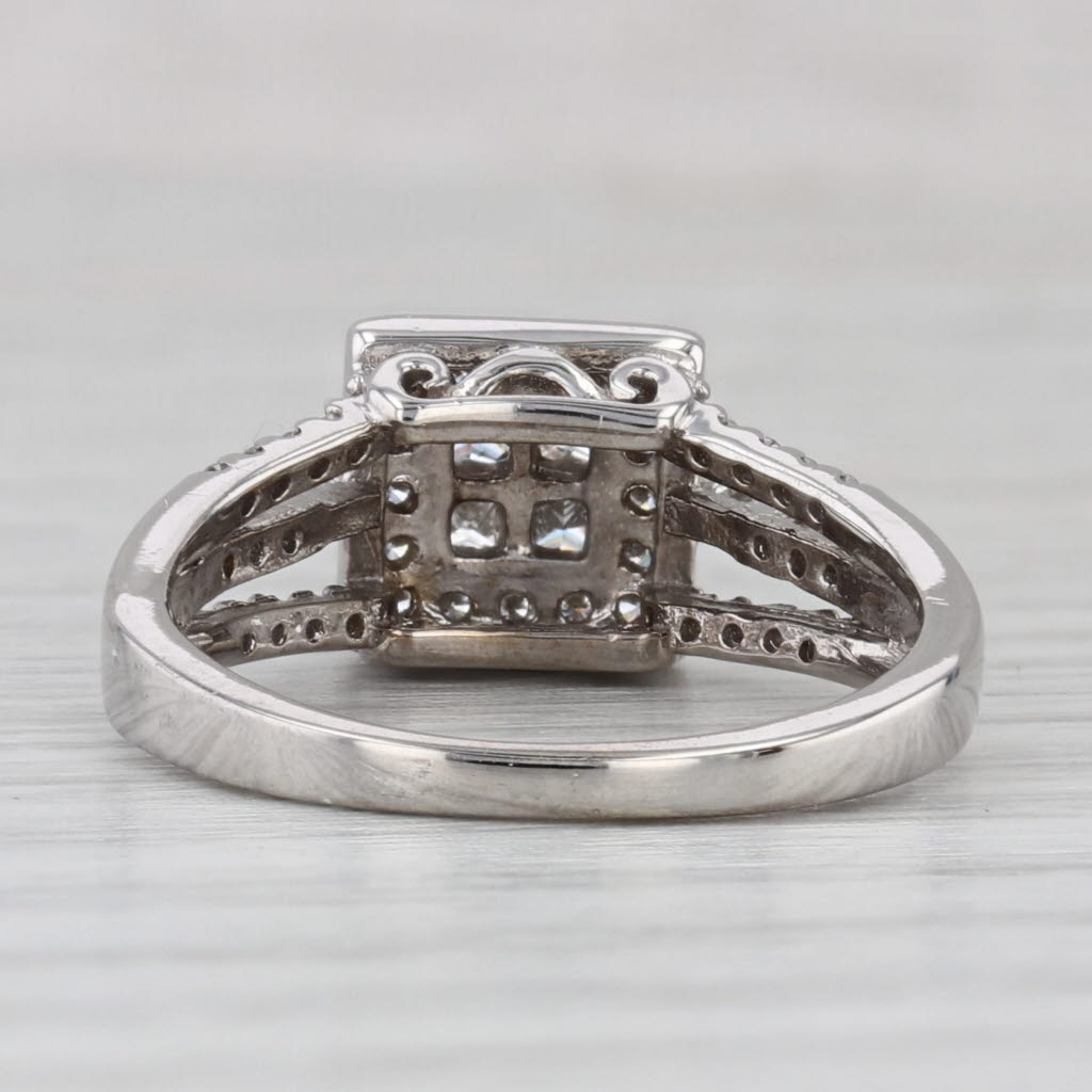 Light Gray 0.54ctw Diamond Princess Halo Engagement Ring 10k White Gold Size 6