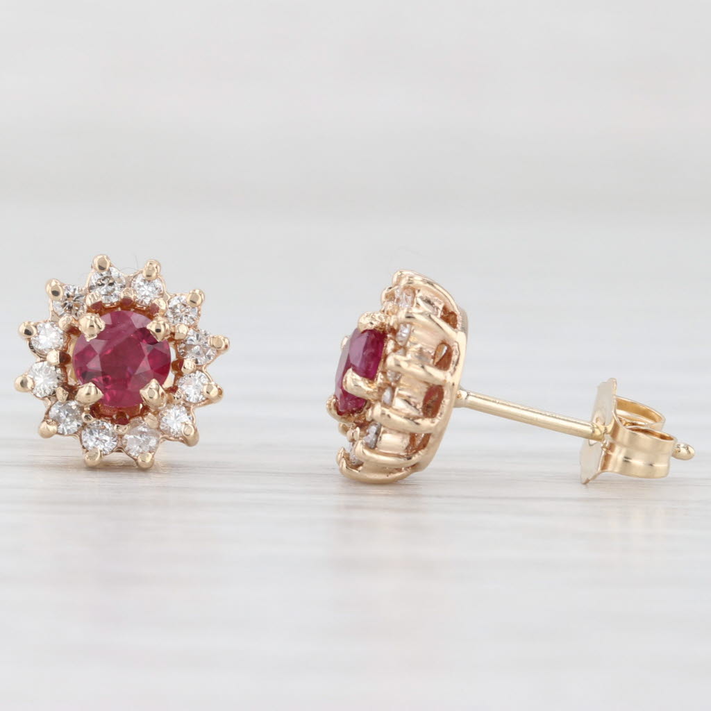 Light Gray 1.06ctw Ruby Diamond Halo Stud Earrings 14k Yellow Gold Push On Posts