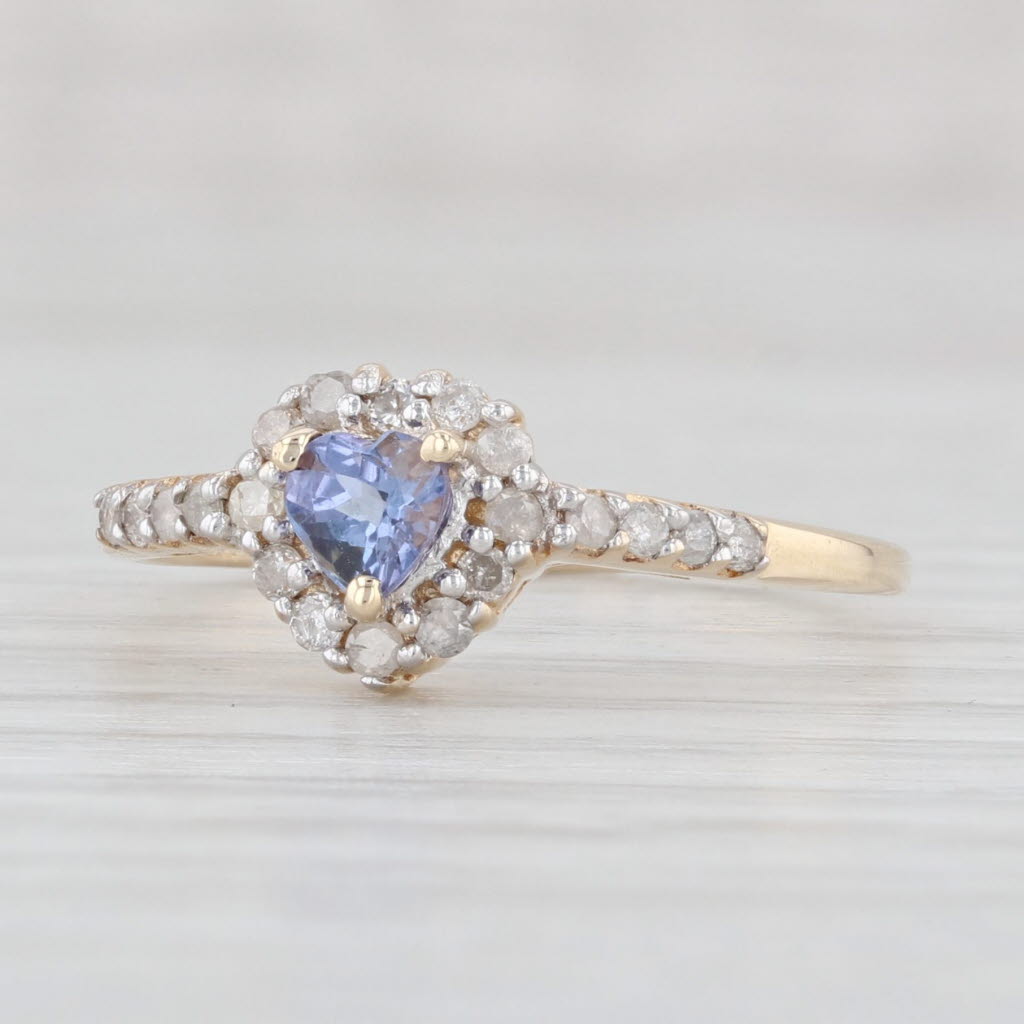 Light Gray 0.32ctw Tanzanite Heart Diamond Halo Ring 10k Yellow Gold Size 7.25 Engagement