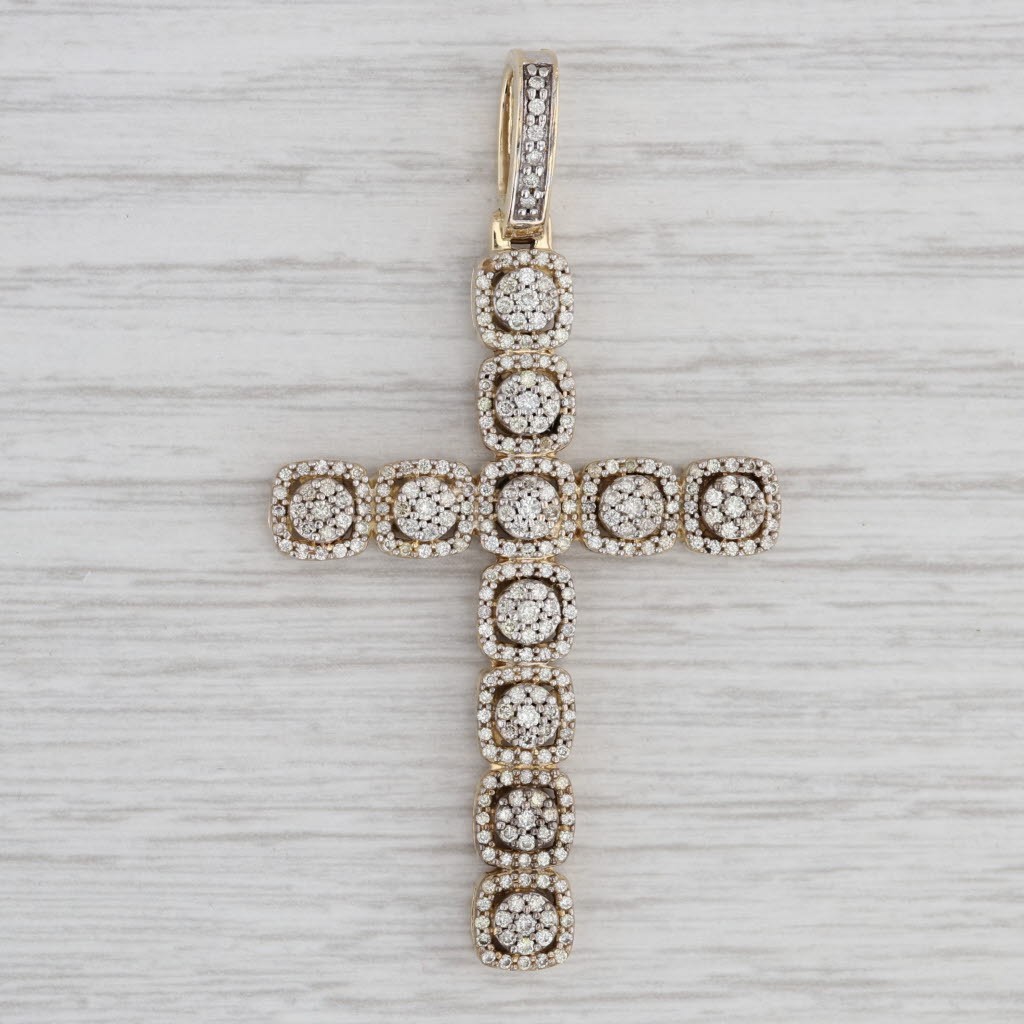 Gray Large 1ctw Diamond Cross Pendant 10k Yellow Gold Statement