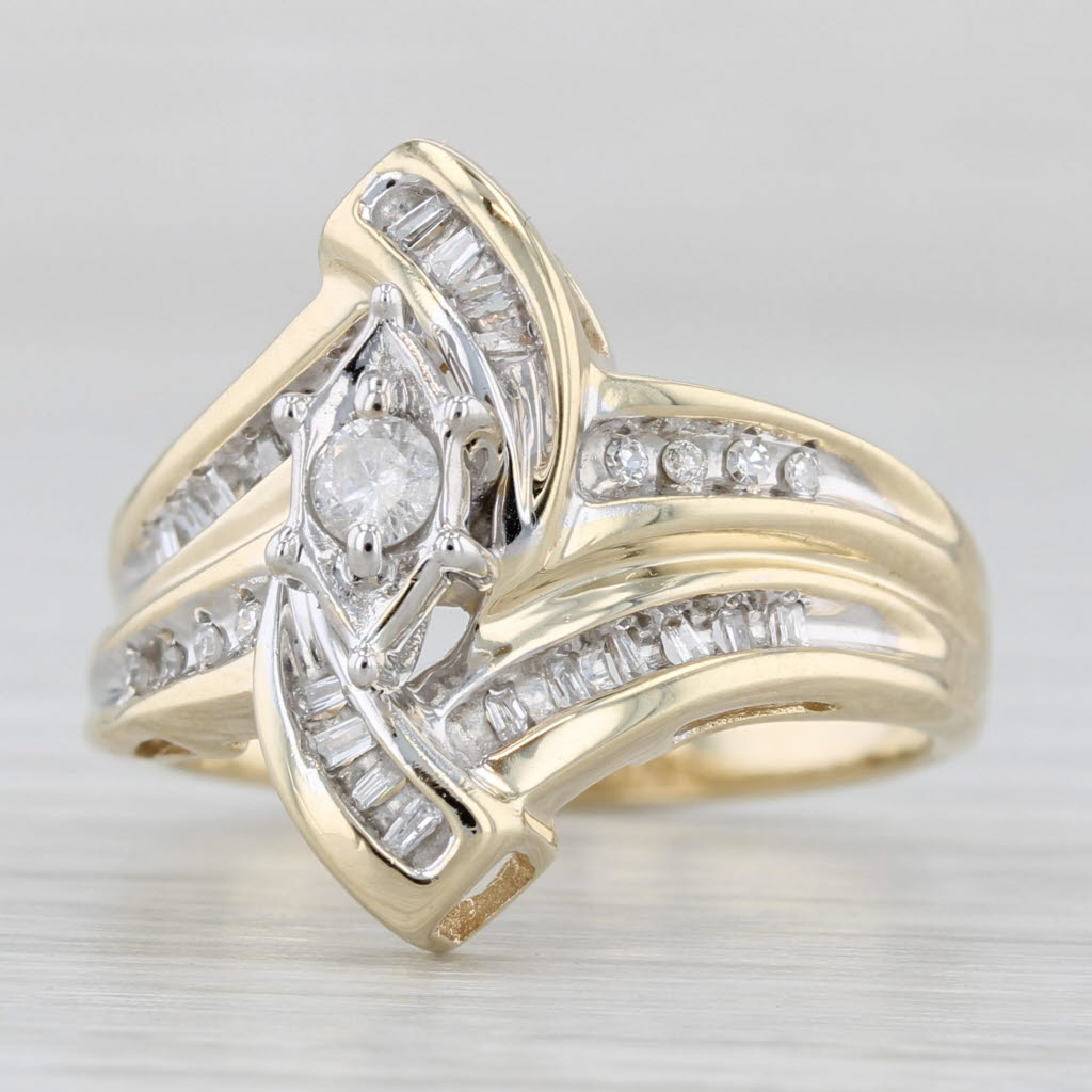 Light Gray 0.16 ctw Marquise Diamond Bypass Engagement Ring 10K Yellow Gold Ring Size 7.25