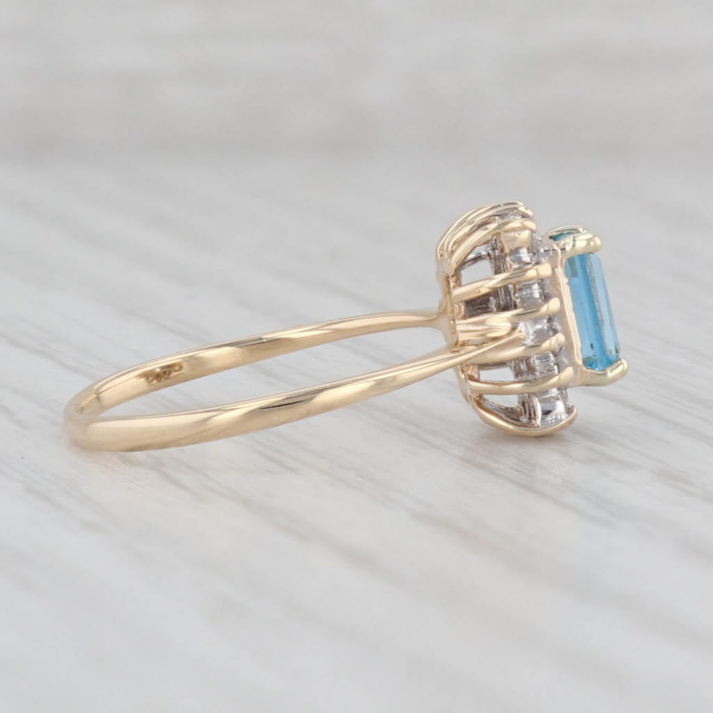 Light Gray 0.84ctw Emerald Cut Blue Topaz Diamond Halo Ring 14k Gold Size 5.5 Engagement