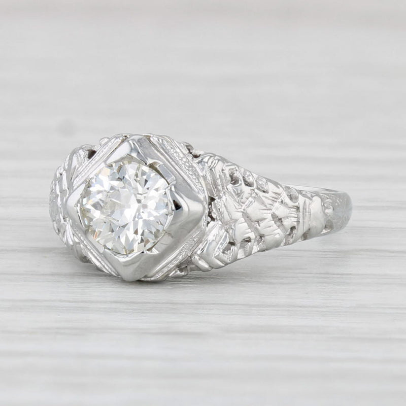 Antique Old European VS2 Diamond Engagement Ring 18k White Gold Size 3.5