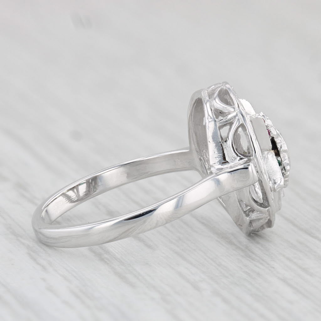 Light Gray Order Eastern Star Ring 10k White Gold Glass Masonic OES Signet Ring Size 5.75