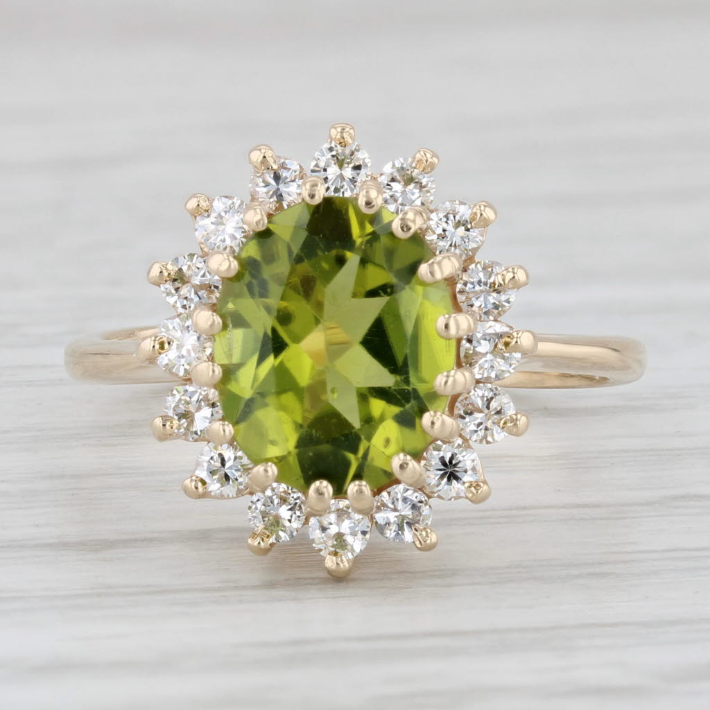 Light Gray 3.40ctw Oval Peridot Diamond Halo Ring 14k Yellow Gold Size 7.25