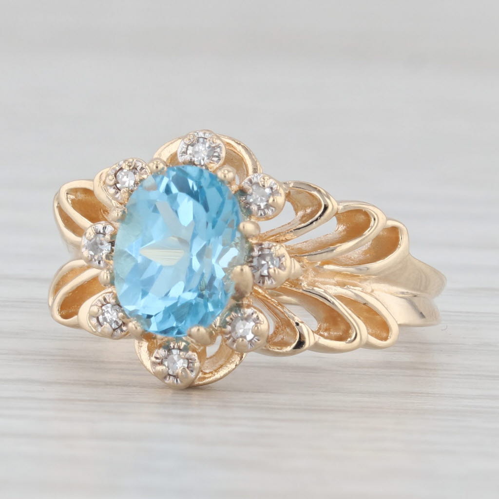 Light Gray 1.66ctw Oval Blue Topaz Diamond Ring 10k Yellow Gold Size 6