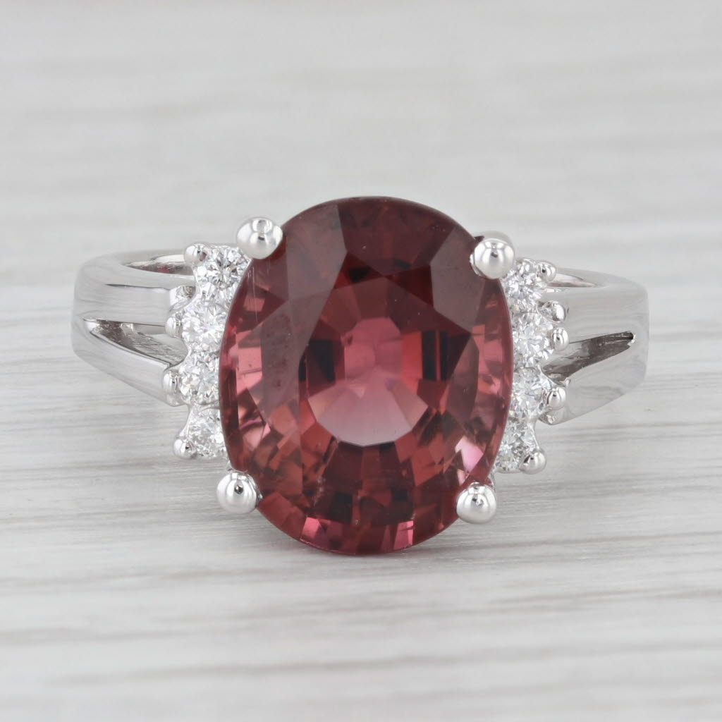 Light Gray 6.18ctw Pink Tourmaline Oval Diamond 14k White Gold Ring Size 7