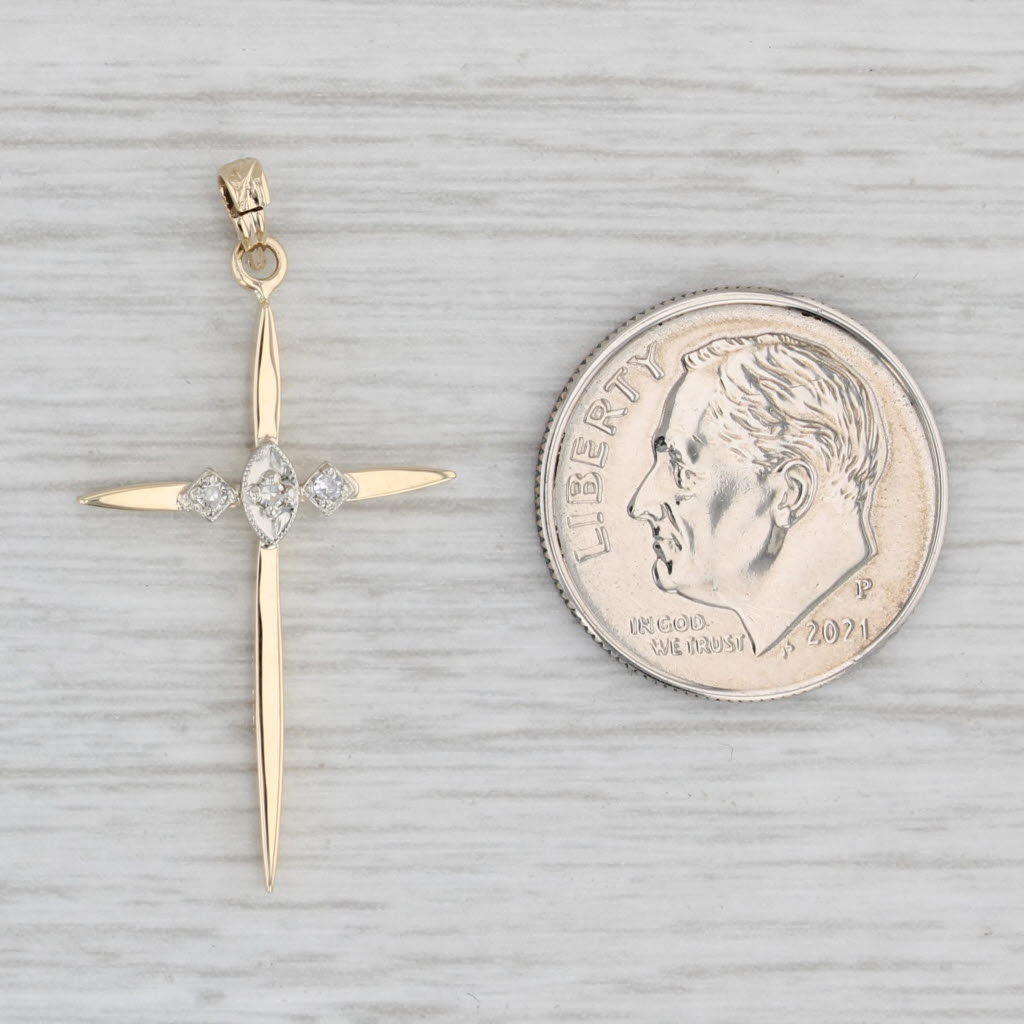 Light Gray Diamond Accented Cross Pendant 10k Yellow Gold