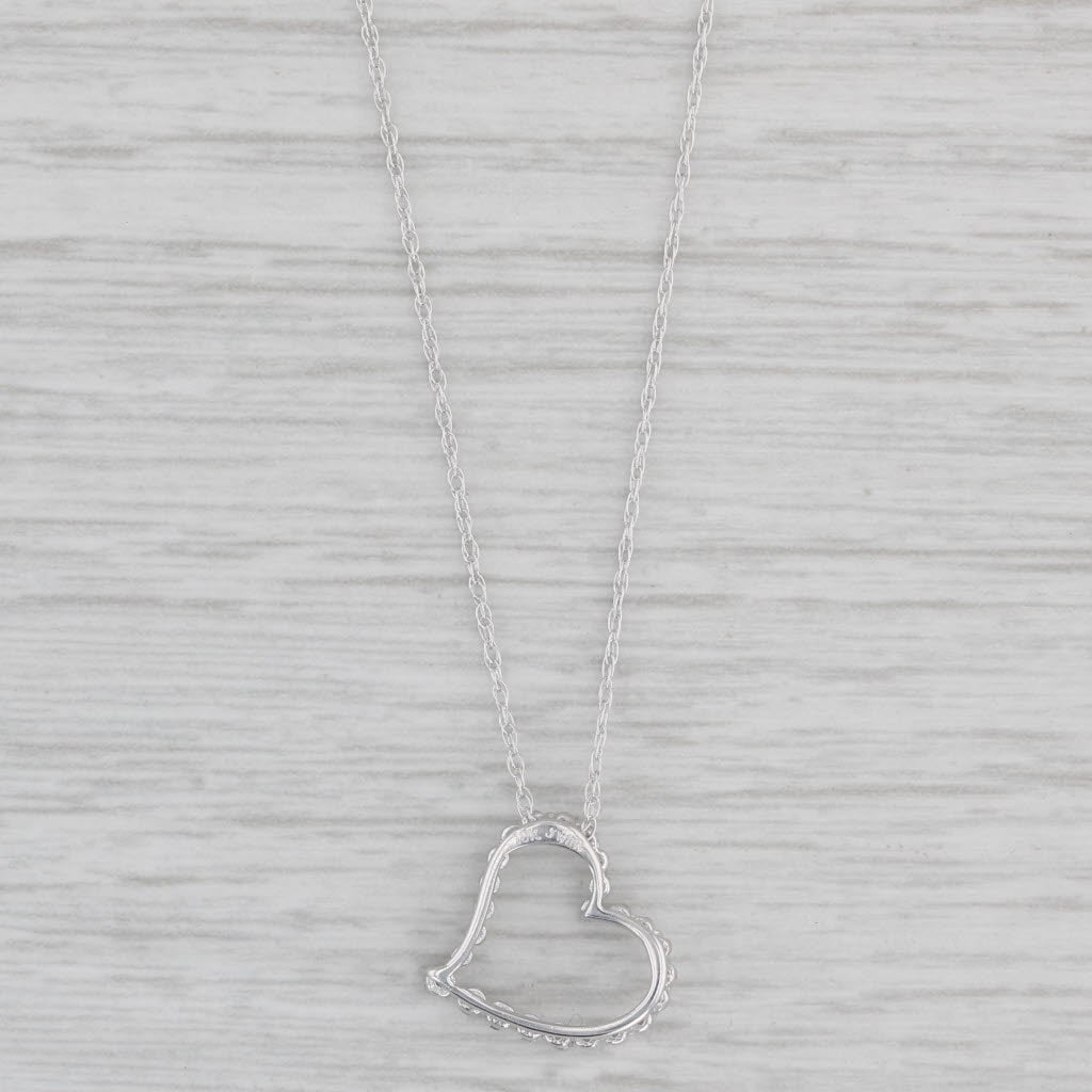 Gray 0.11ctw Diamond Floating Heart Pendant Necklace 10k White Gold 20.5" Rope Chain