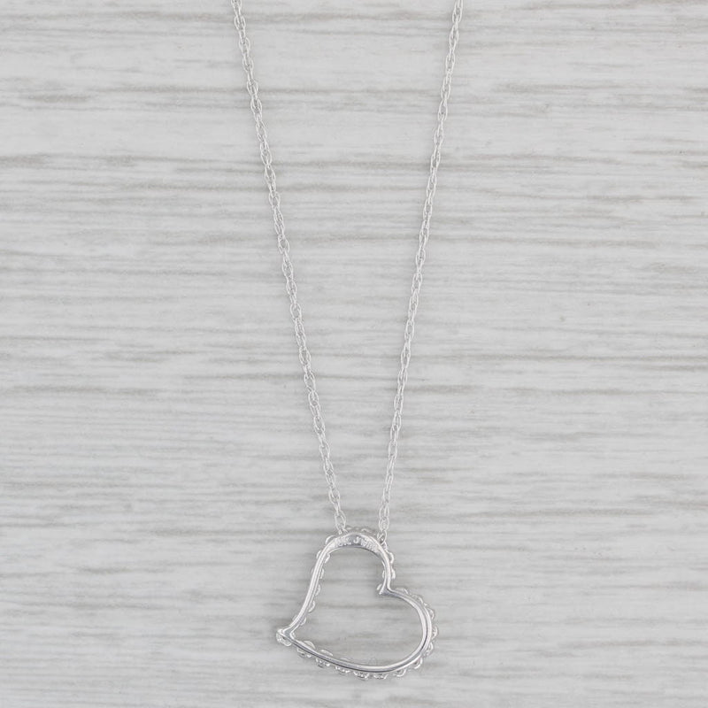 0.11ctw Diamond Floating Heart Pendant Necklace 10k White Gold 20.5" Rope Chain
