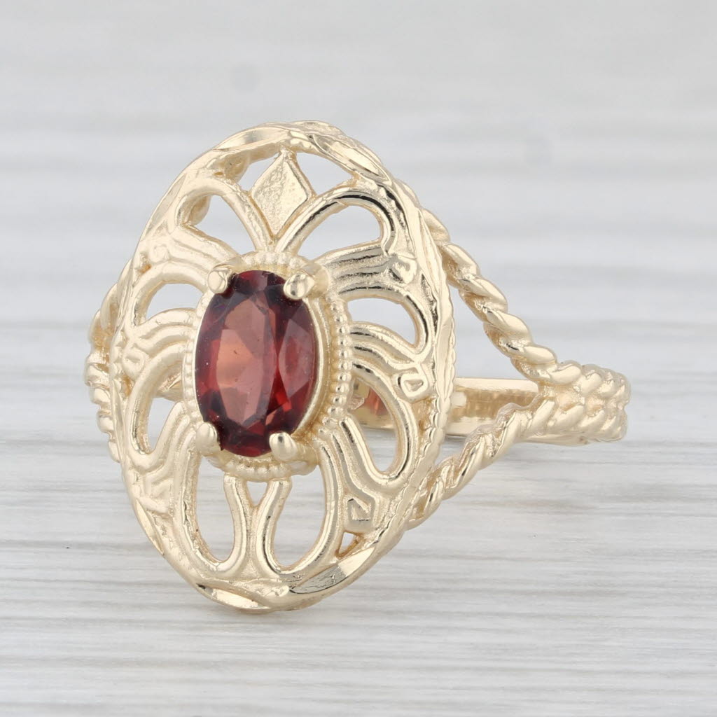 Light Gray 0.54ct Garnet Openwork Ring 10k Yellow Gold Size 5.75 Oval Solitaire