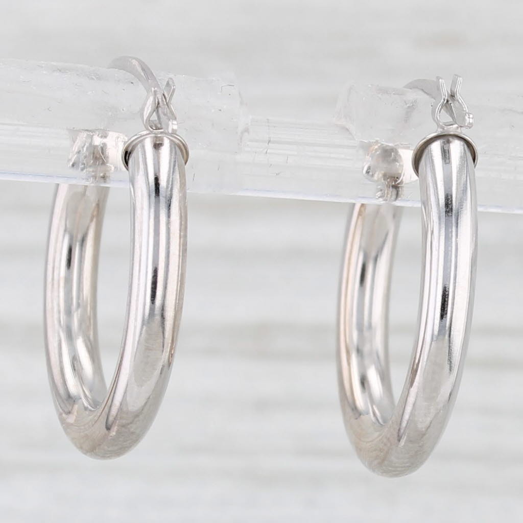 Light Gray Small Round Hoop Earrings 14k White Gold Snap Top Hoops