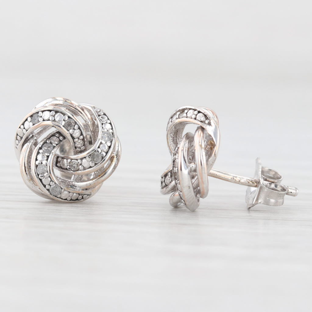 Light Gray Diamond Knot Stud Earrings Sterling Silver Pierced Studs
