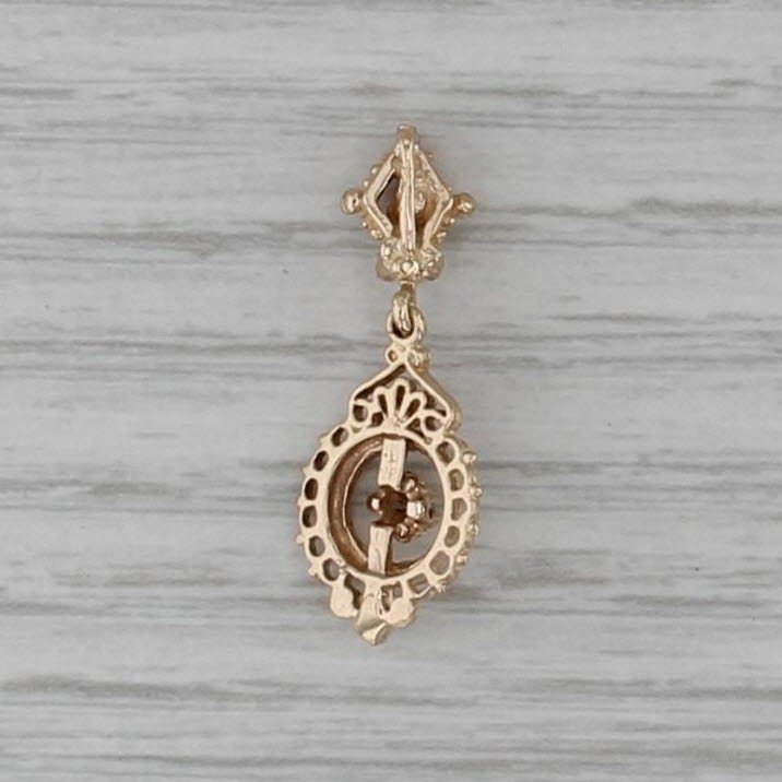 Vintage Diamond Lavalier Pendant 14k Yellow Gold Small Drop