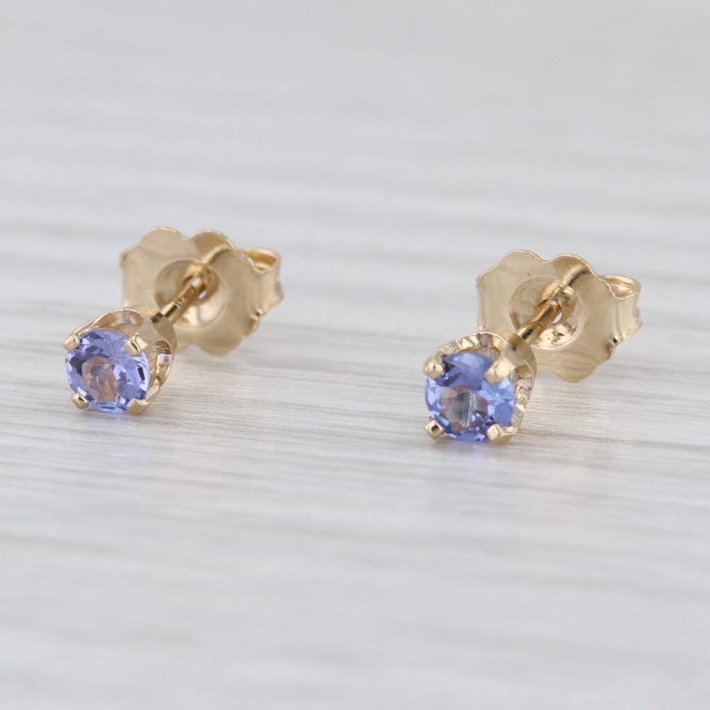 0.30ctw Tanzanite Stud Earrings 14k Yellow Gold Round Solitaire Studs