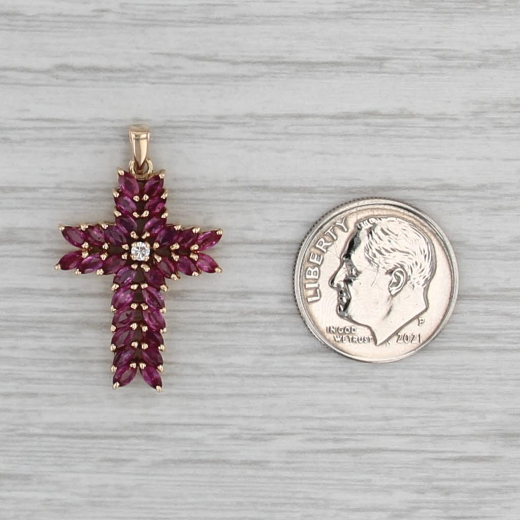 2.03ctw Ruby Diamond Cross Pendant 14k Yellow Gold