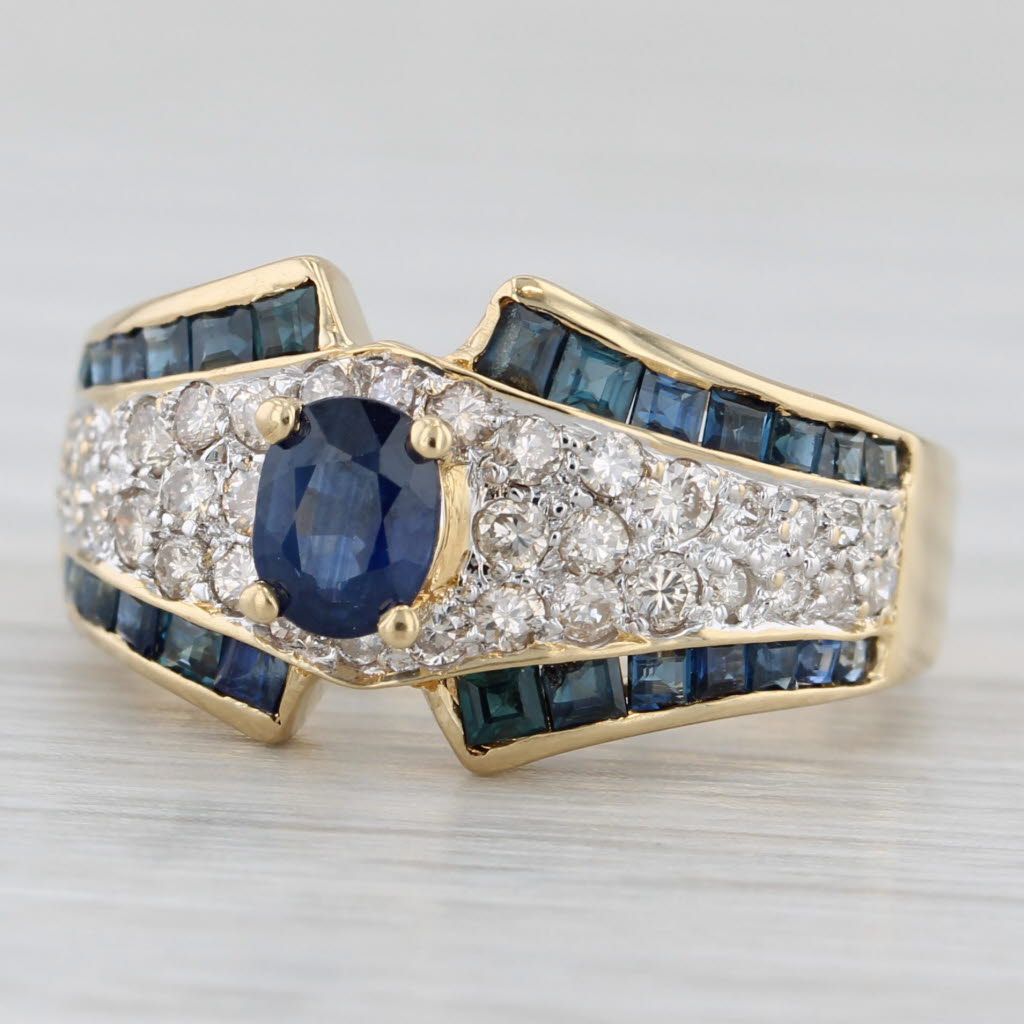 Light Gray 1.11ctw Blue Sapphire Diamond Ring 18k Yellow Gold Size 5.5