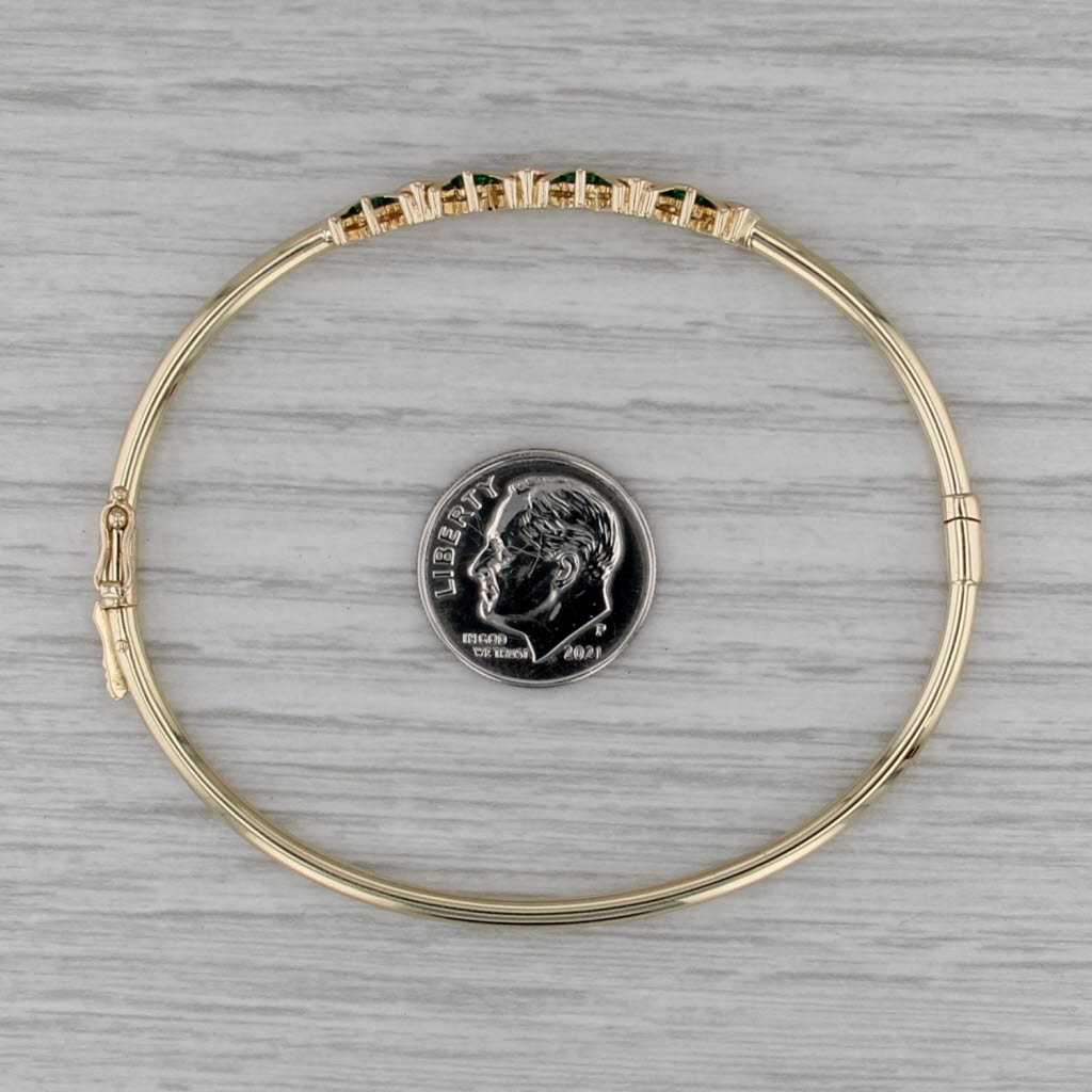 0.35ctw Emerald Diamond Bangle Bracelet 14k Yellow Gold 7"