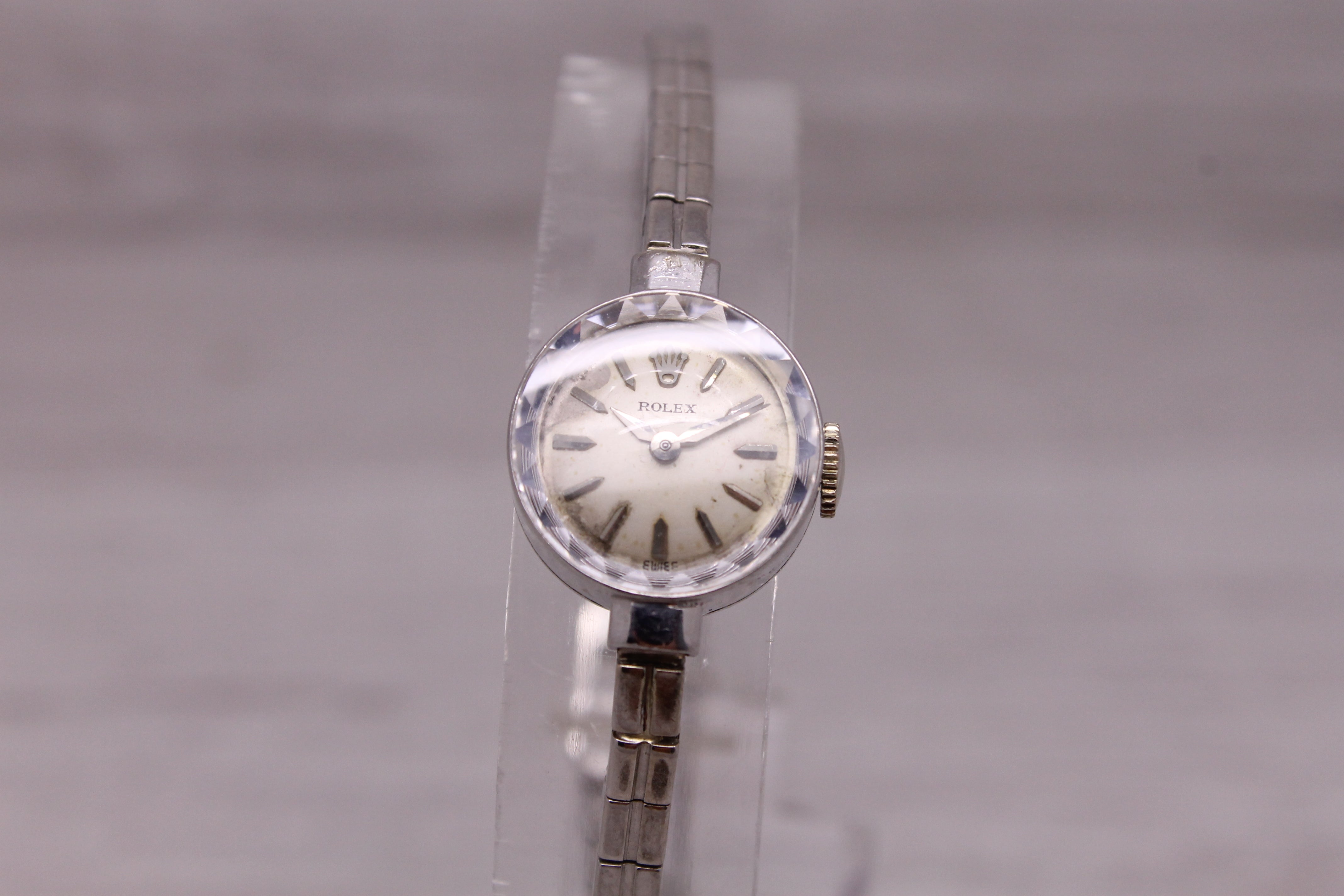 Light Slate Gray Vintage 1950's Rolex 14k White Gold Ladies Dress Bracelet Watch c.1401 Serviced