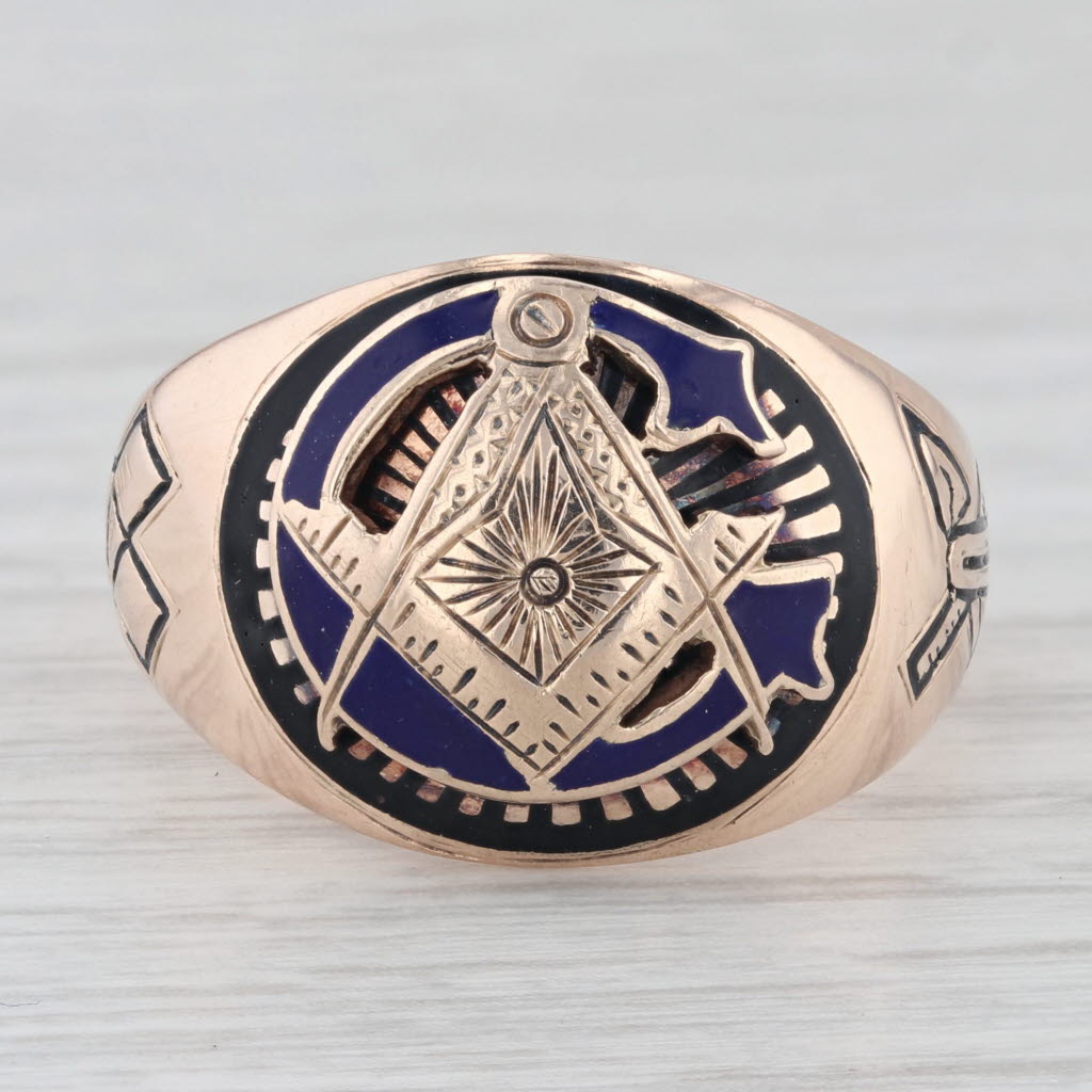 Light Gray Vintage Masonic Blue Lodge Ring 10k Gold Size 8.75 Stylized Signet Cigar Band