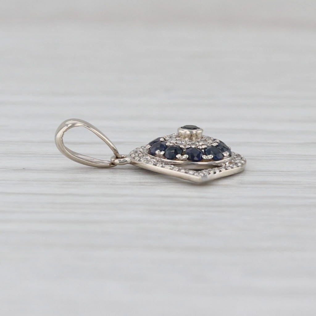 0.31ctw Blue Sapphire Diamond All Seeing Eye of Deity Pendant 14k White Gold