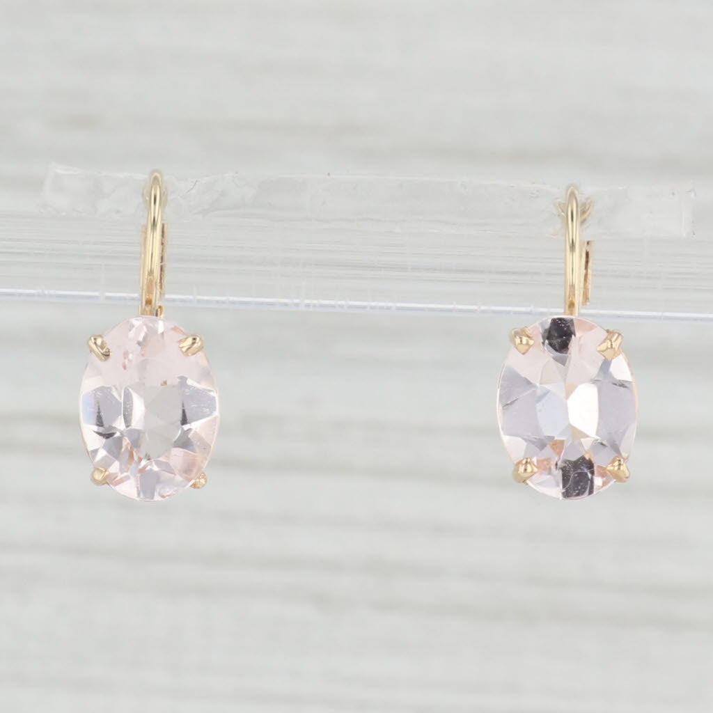 Light Gray 2.20ctw Peach Morganite Earrings 14k Yellow Gold Leverbacks Oval Solitaires